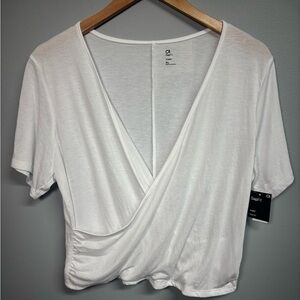 GAP White Short Sleeve Wrap Blouse